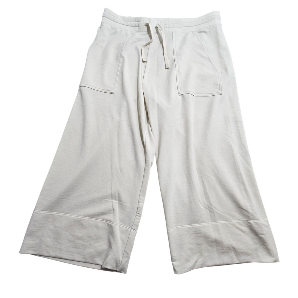 Quince SuperSoft‎ Fleece Cropped Wide Leg Pants Large Off-White Drawstring *